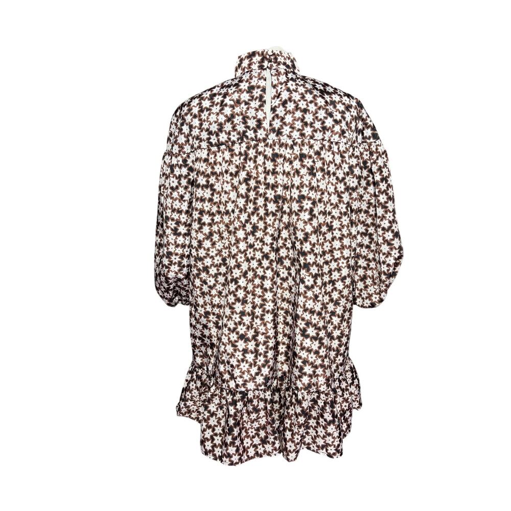 ANTHROPOLOGIE Women’s Brown Abstract Star Print Puff Sleeve Mini Dress - Picture 8 of 8